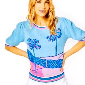 Lilly Pulitzer Vivie Sweater Ravello Blue Perfect Match, Size L